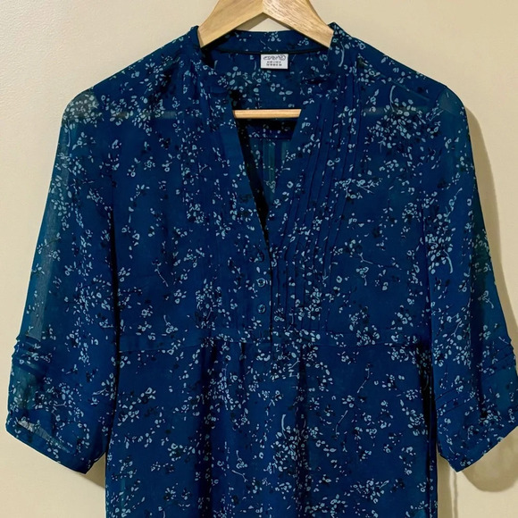 ESPRIT| Lovely Peacock Blue Lightweight Silky Back-Tie Floral Dress Sz 6 - Picture 2 of 4